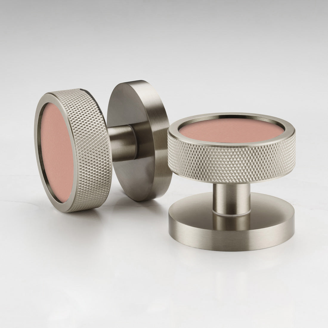 Brass & Leather Mortice Door Knobs in Silver