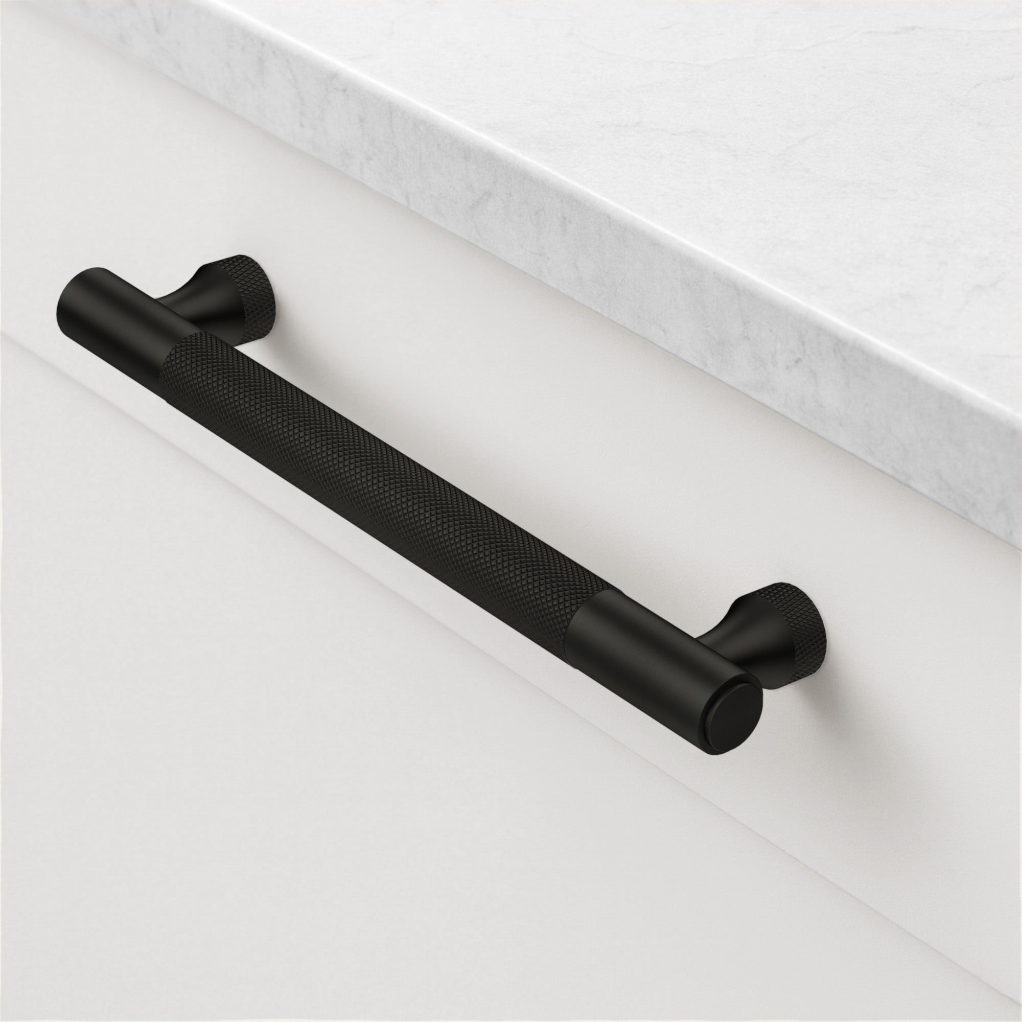 Brass Knurled Cabinet Handles in Black