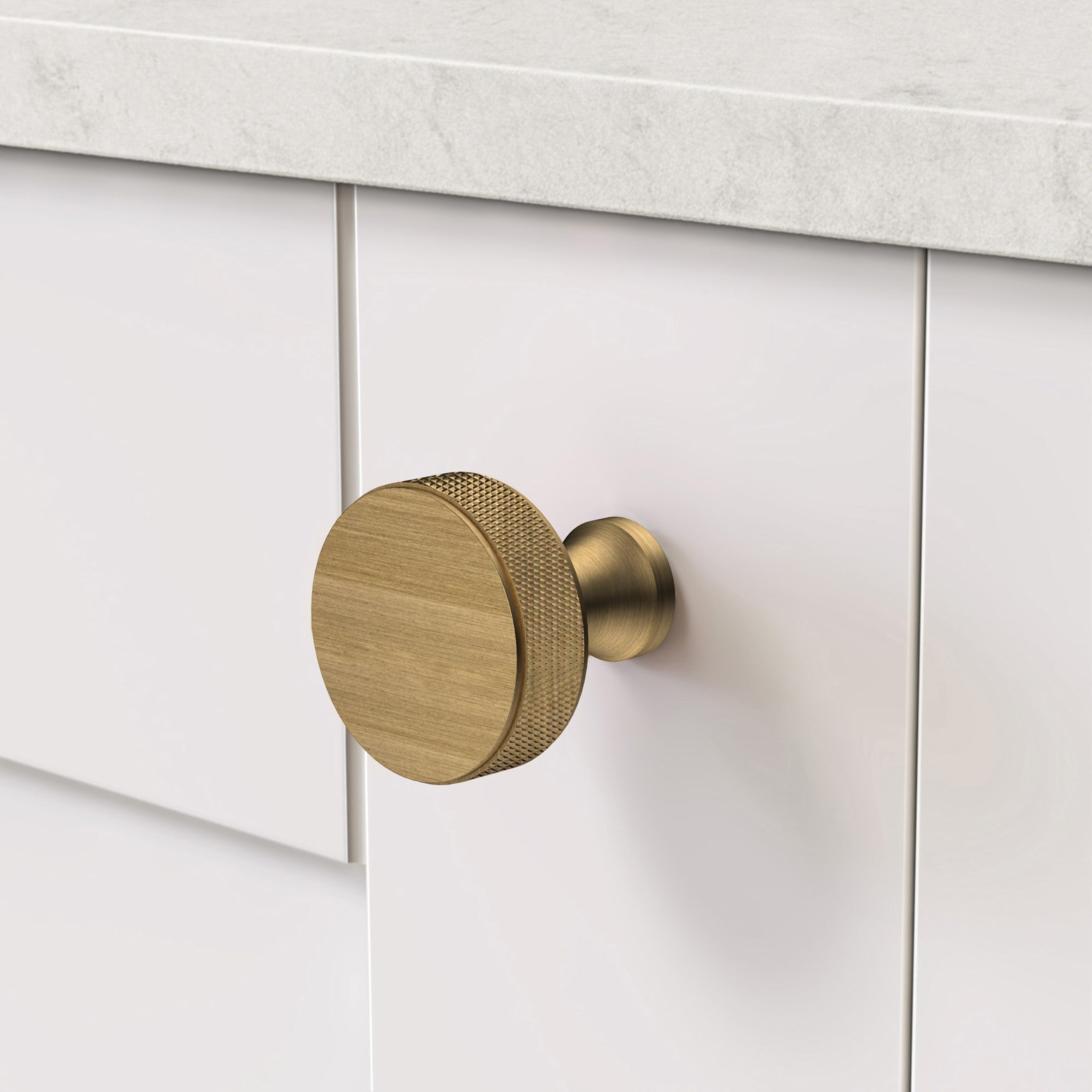 Solid Brass Round Door Knobs in Antique - Knurled