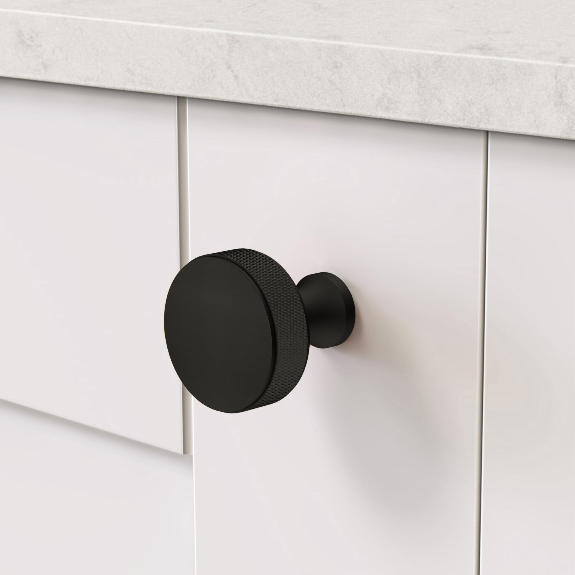 Brass Knurled Round Door Knobs in Black