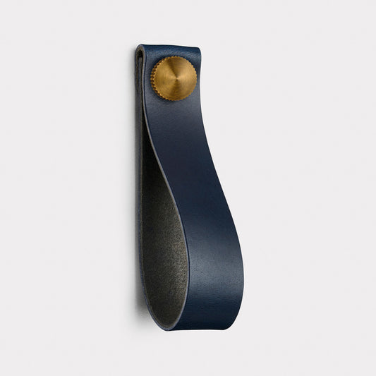 Large Leather Cabinet Drop Pulls with Brass Studs – product view 7