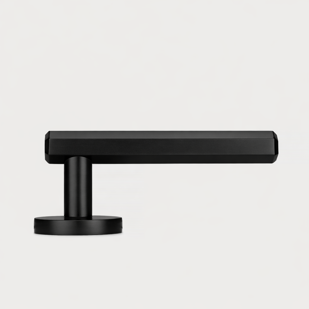 Brass Hexagonal Lever Door Handle in Black