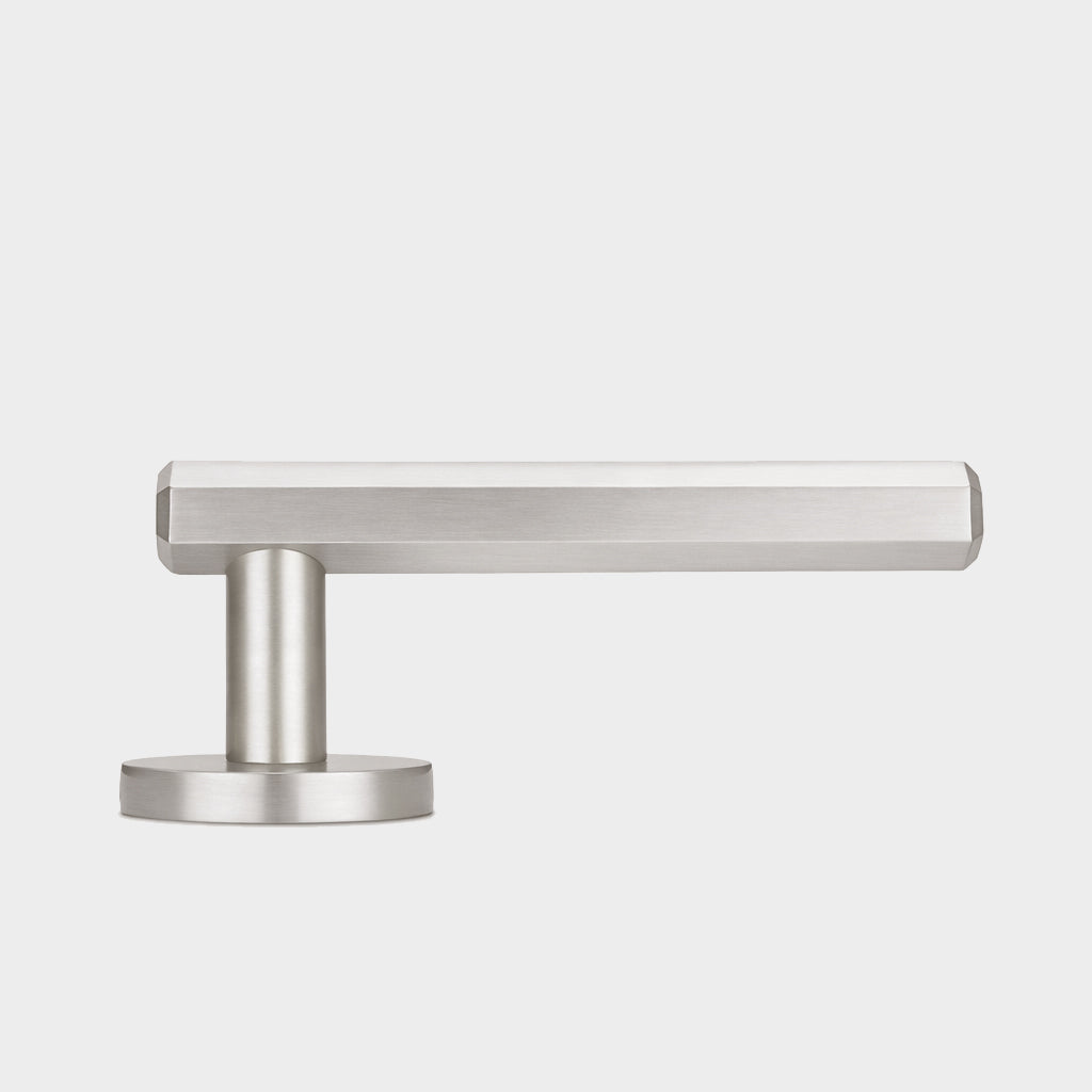 Brass Hexagonal Lever Door Handle in Silver