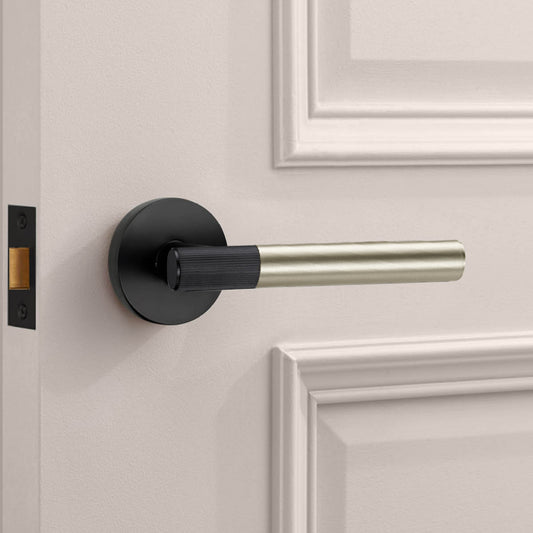 Black Linear Lever Handle with Tip in  Silver