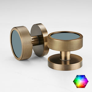 Custom Colour Brass Mortice Door Knobs Linear in Antique