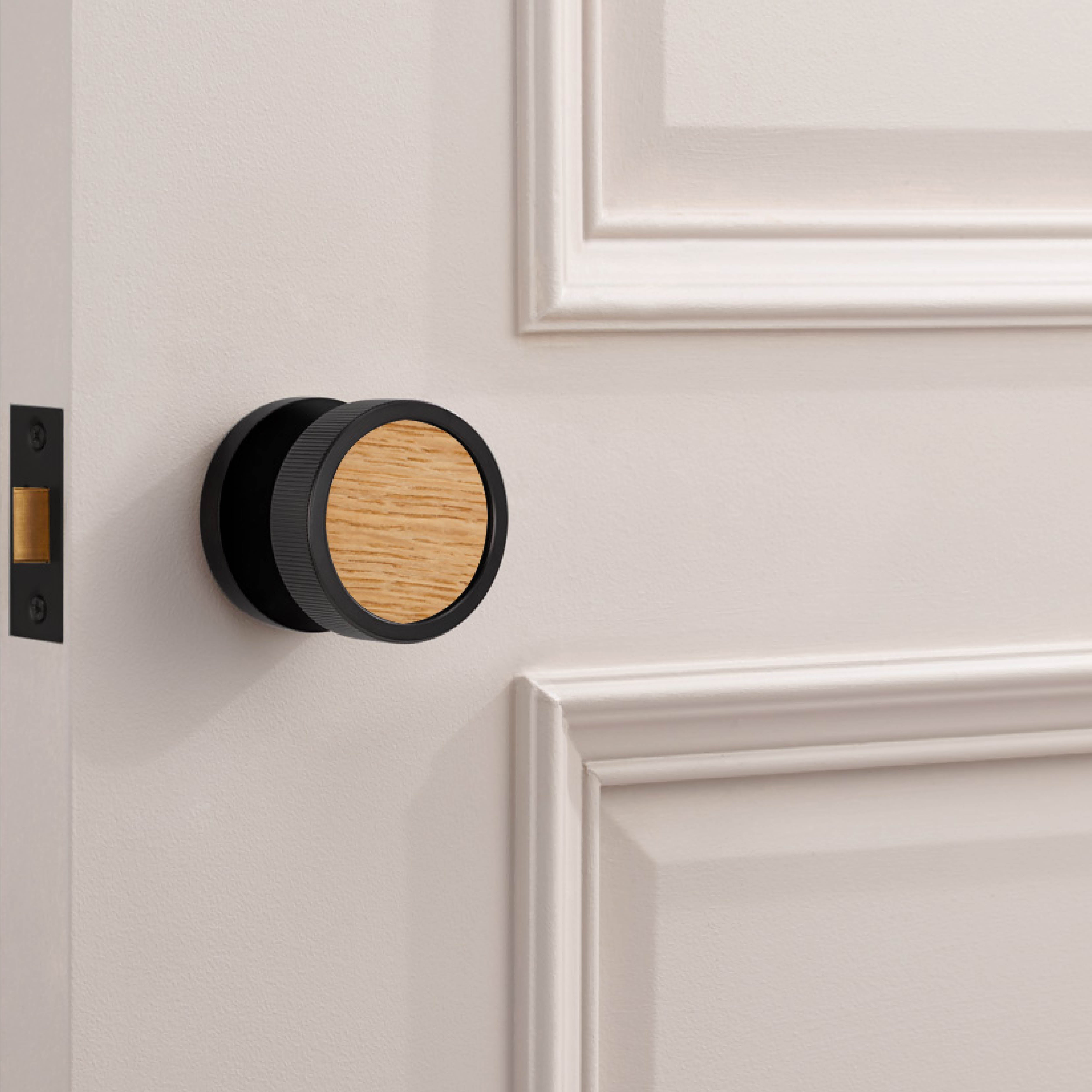 Brass & Wood Mortice Door Knobs in Black
