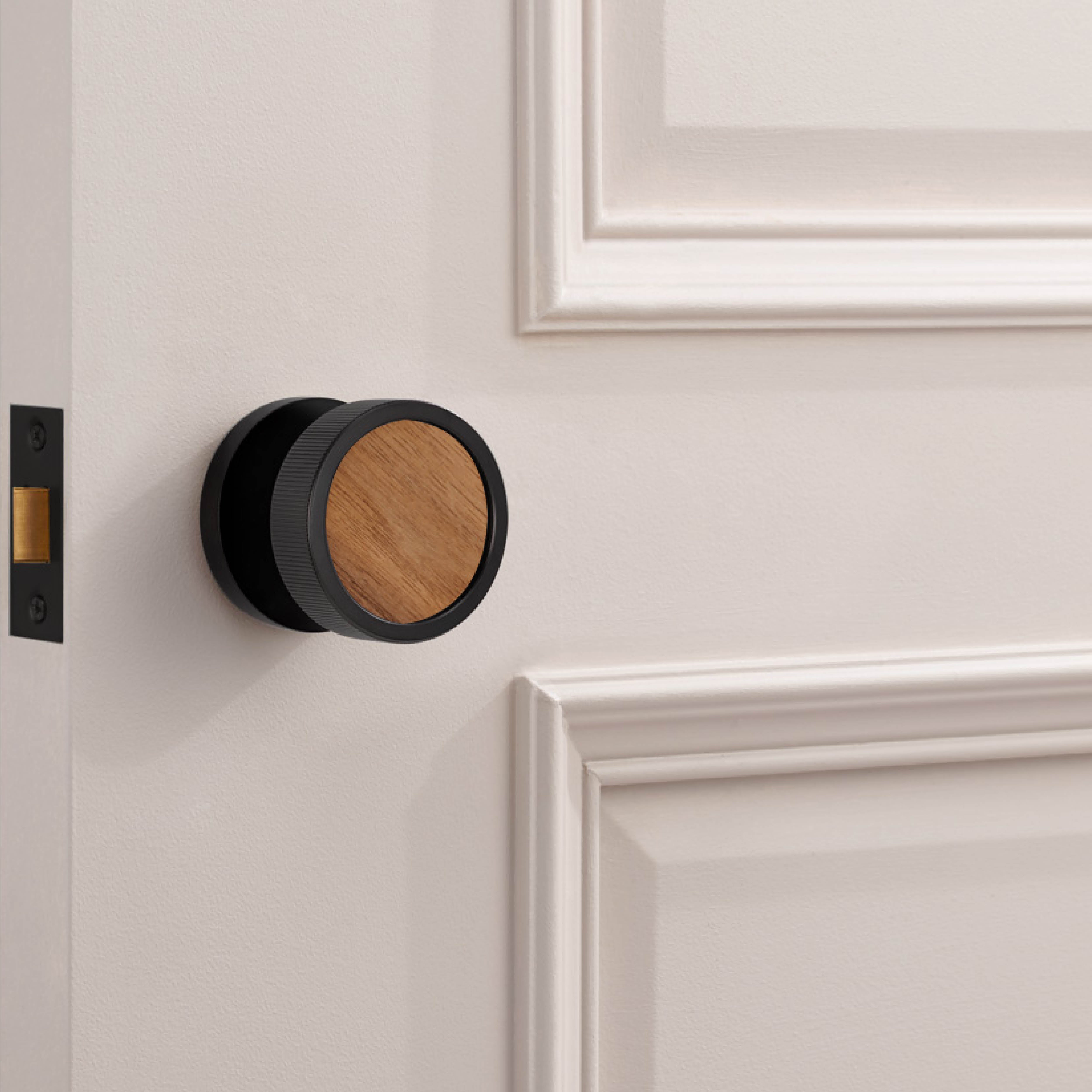 Brass & Wood Mortice Door Knobs in Black