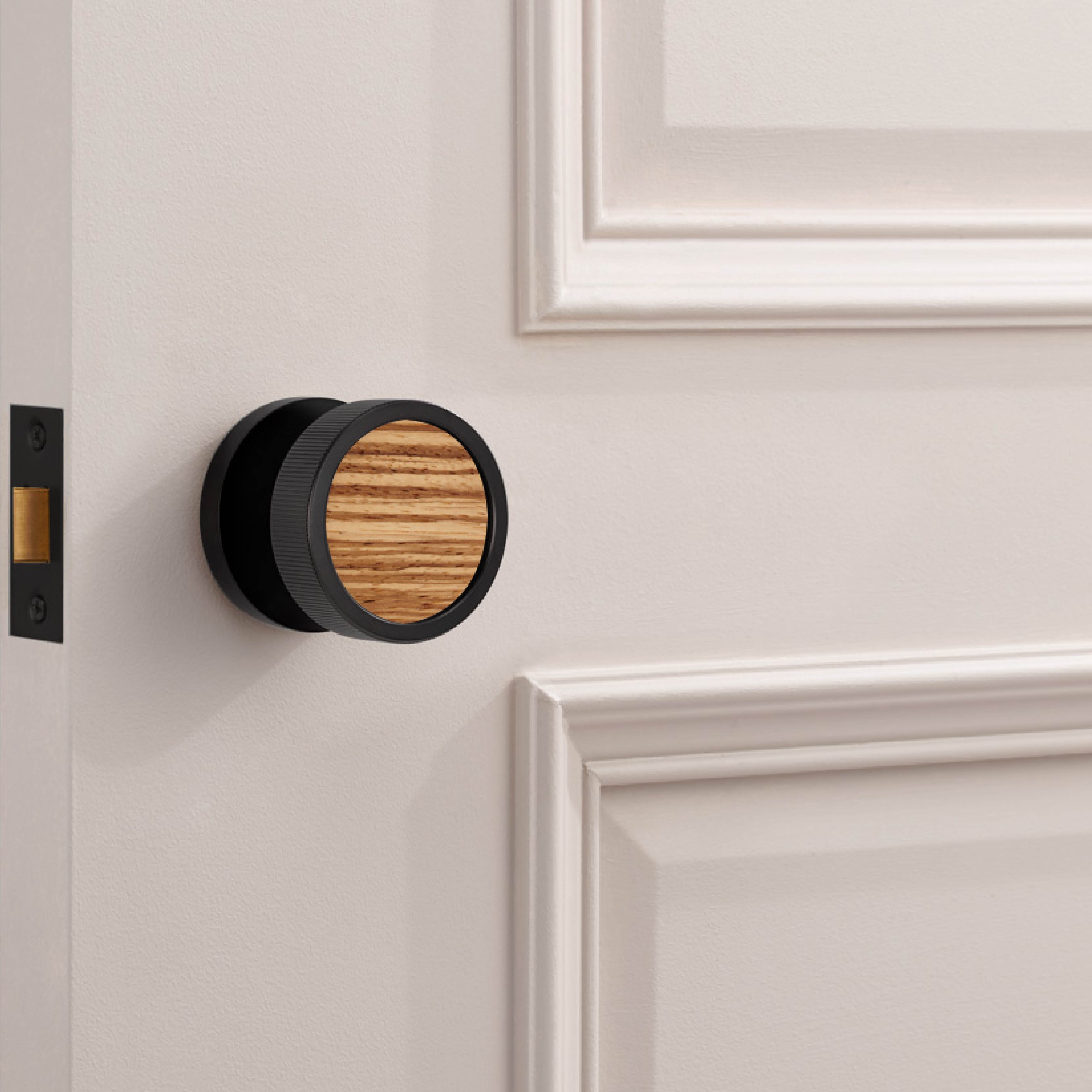 Brass & Wood Mortice Door Knobs in Black