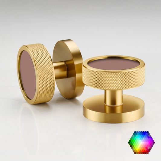 Custom Colour Brass Mortice Door Knobs Knurled in Gold