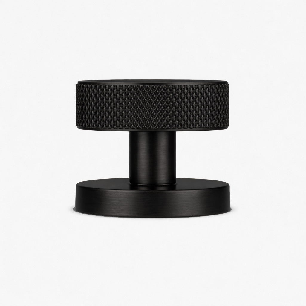 Brass & Leather Mortice Door Knobs in Black