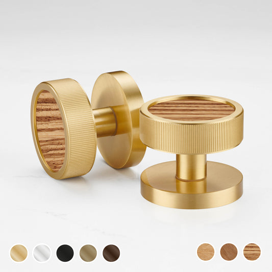 Brass & Wood Mortice Door Knobs - Linear