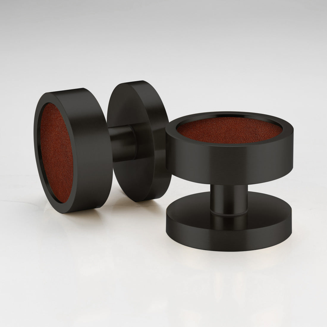Brass & Leather Mortice Door Knobs in Black