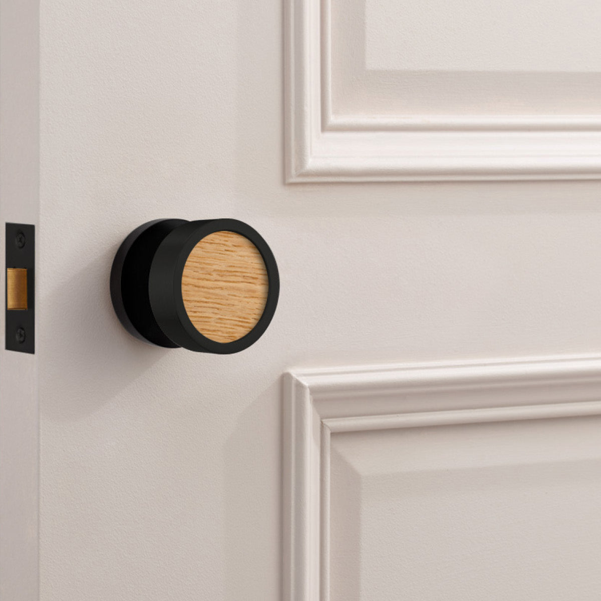 Brass & Wood Mortice Door Knobs in Black