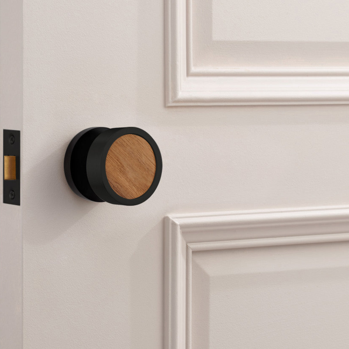 Brass & Wood Mortice Door Knobs in Black