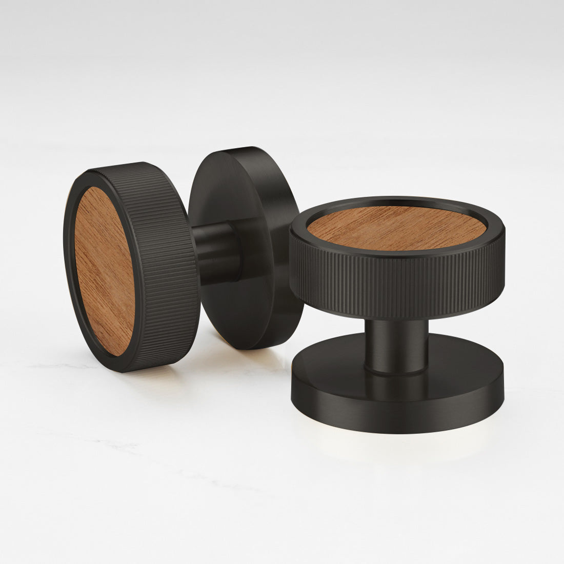 Brass & Wood Mortice Door Knobs in Black
