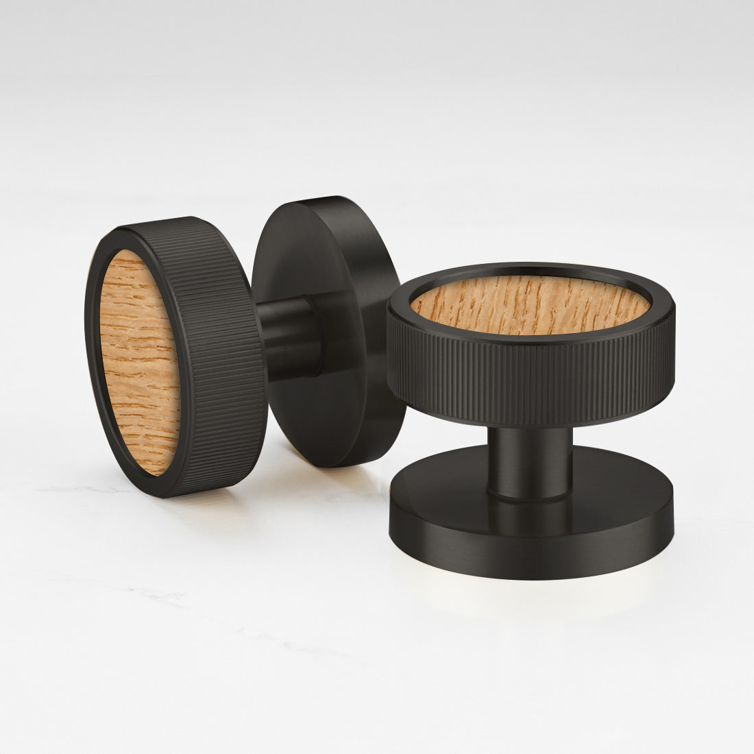 Brass & Wood Mortice Door Knobs in Black