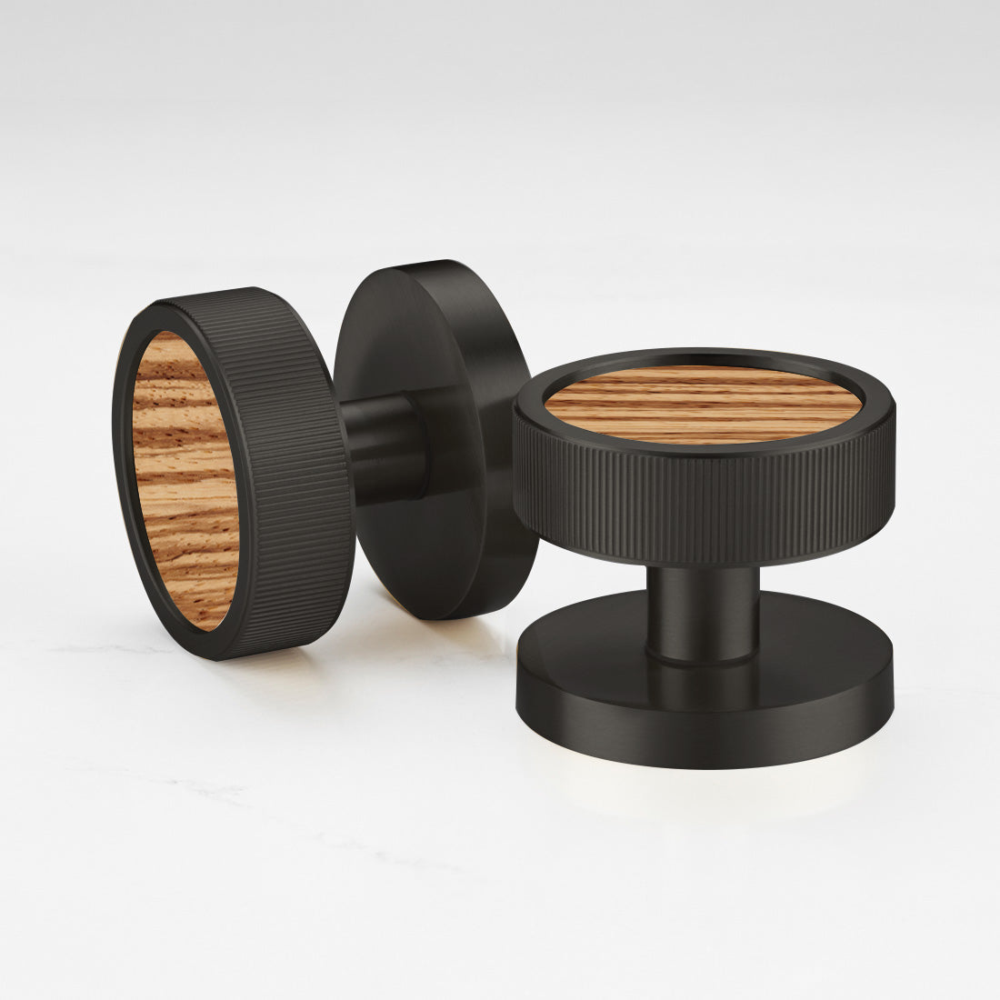 Brass & Wood Mortice Door Knobs in Black