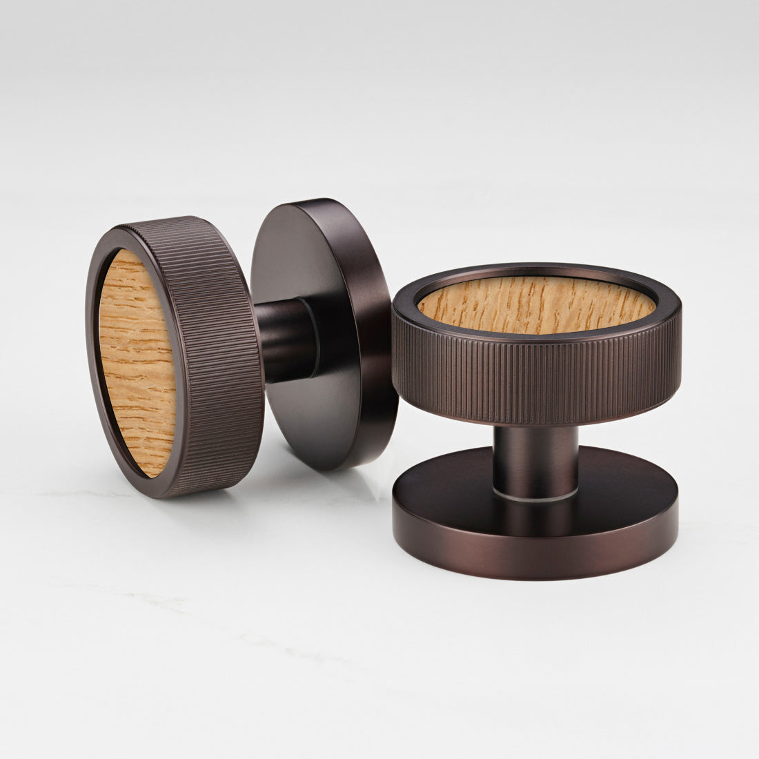 Brass & Wood Mortice Door Knobs in Bronze