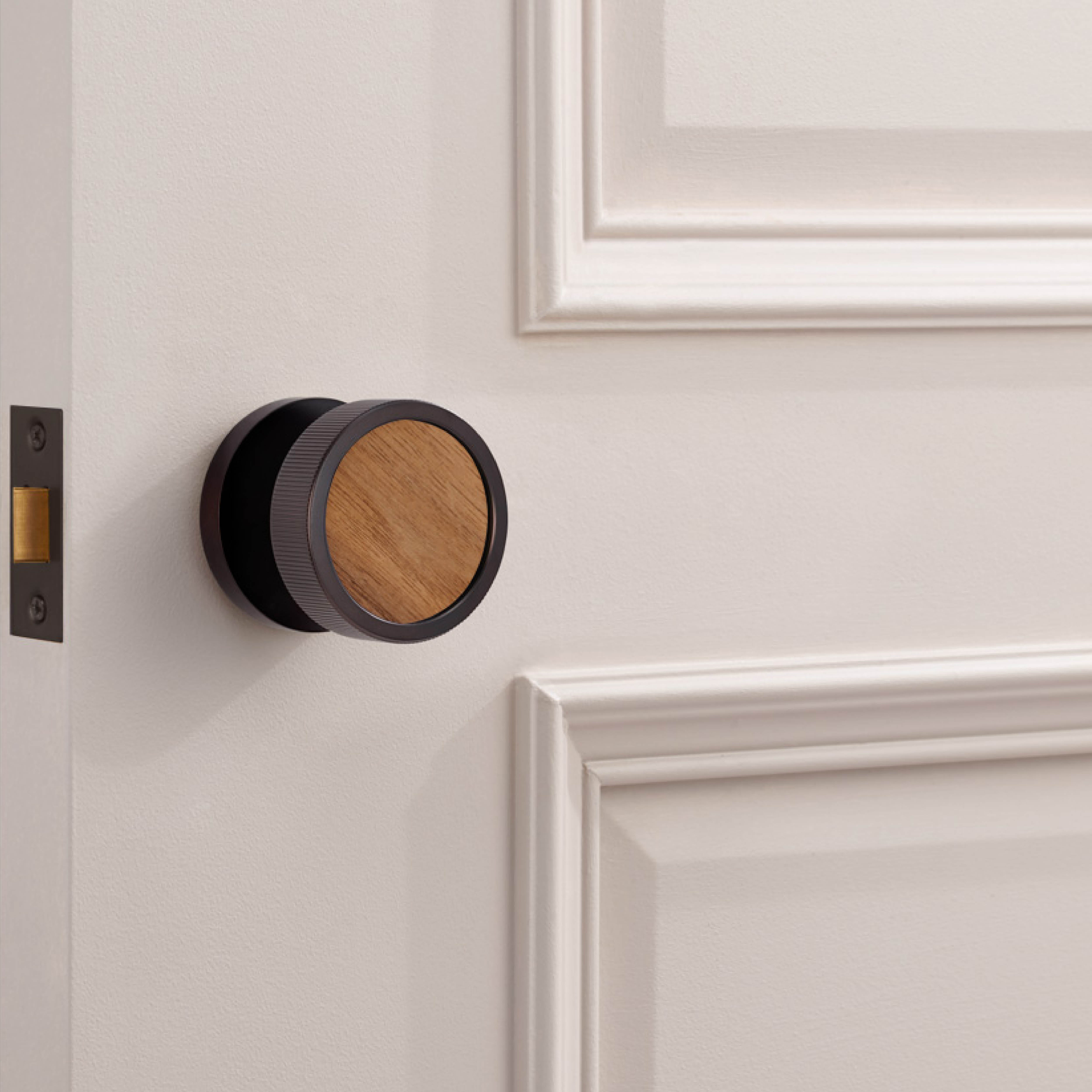 Brass & Wood Mortice Door Knobs in Bronze