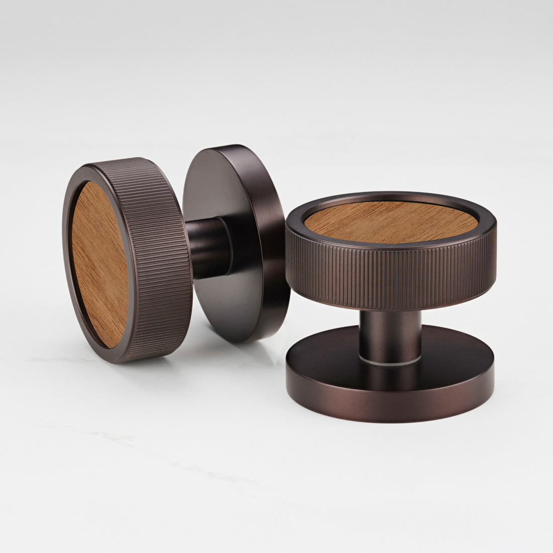 Brass & Wood Mortice Door Knobs in Bronze