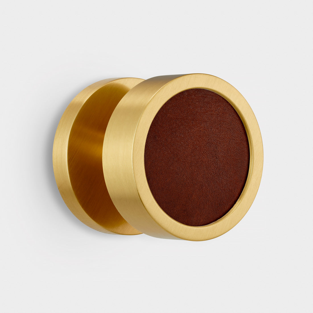 Brass & Leather Mortice Door Knobs in Gold