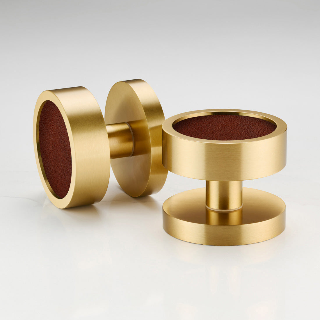 Brass & Leather Mortice Door Knobs in Gold