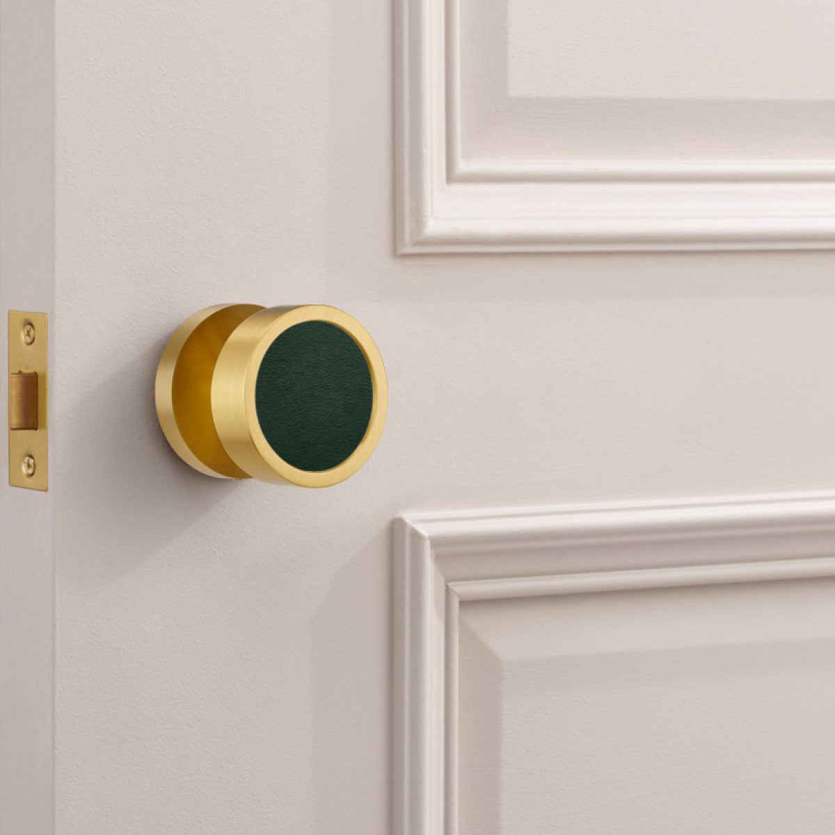 Brass & Leather Mortice Door Knobs in Gold