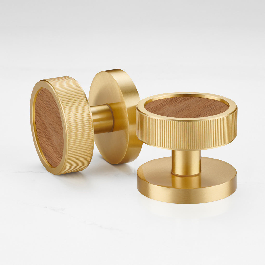 Brass & Wood Mortice Door Knobs in Gold