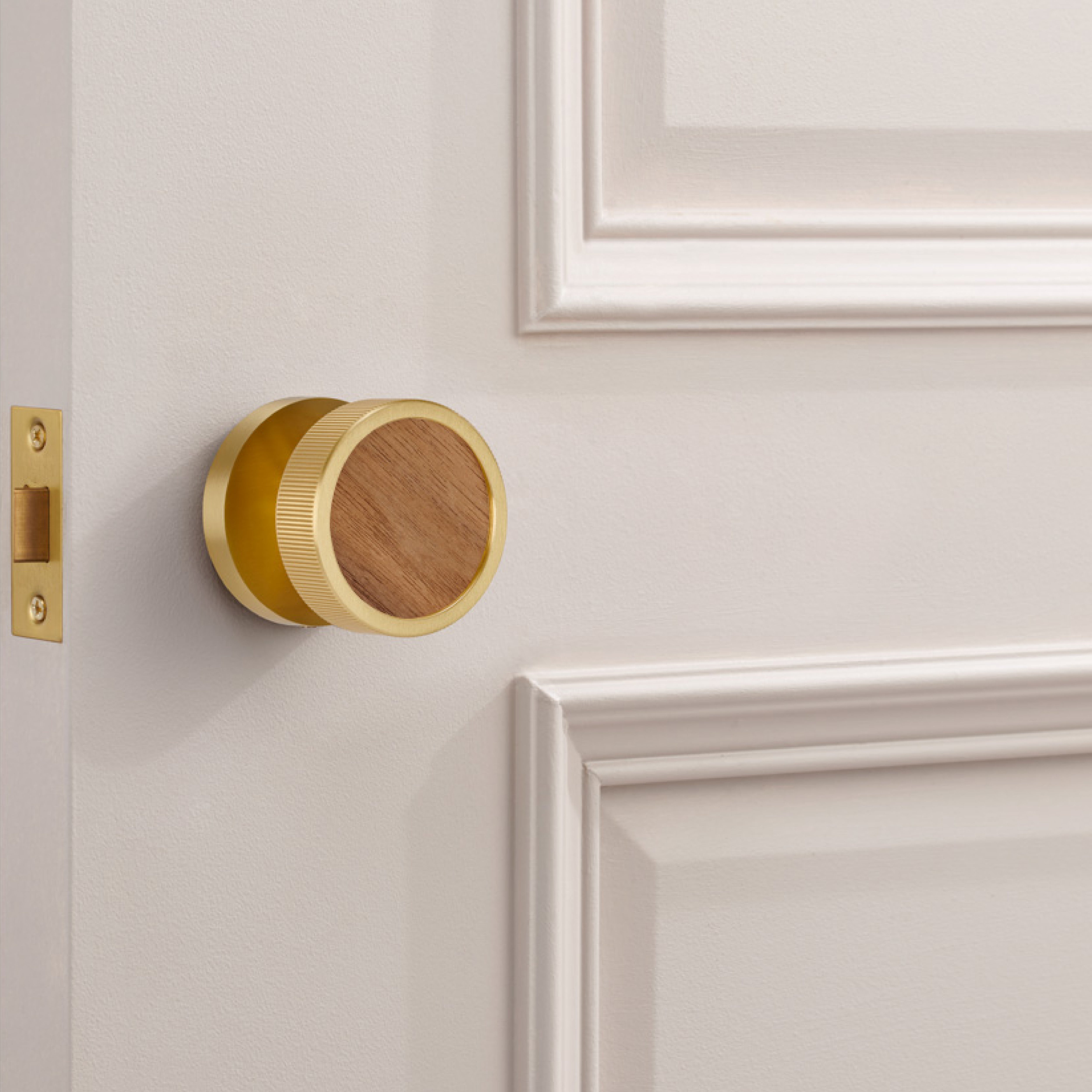 Brass & Wood Mortice Door Knobs in Gold