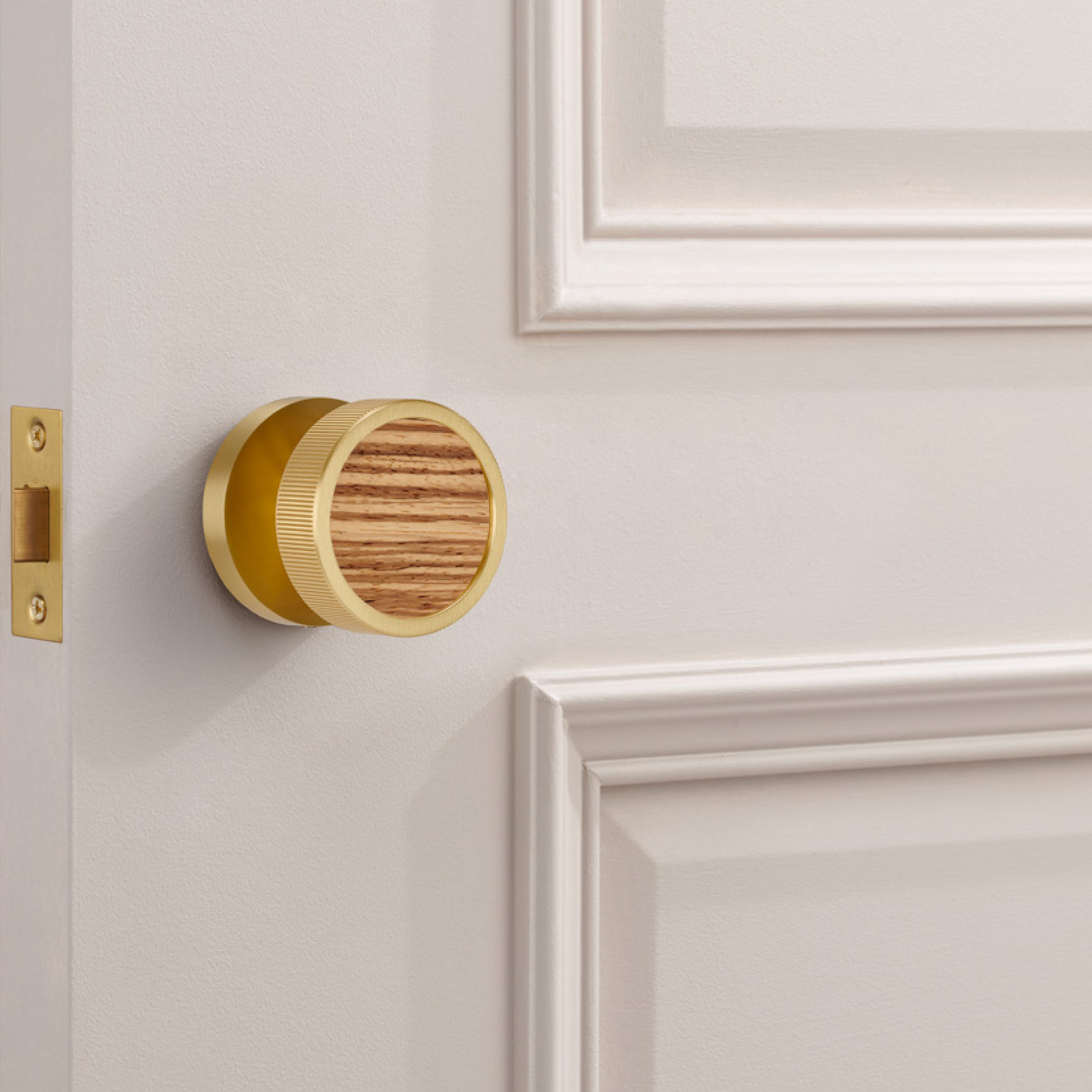 Brass & Wood Mortice Door Knobs in Gold
