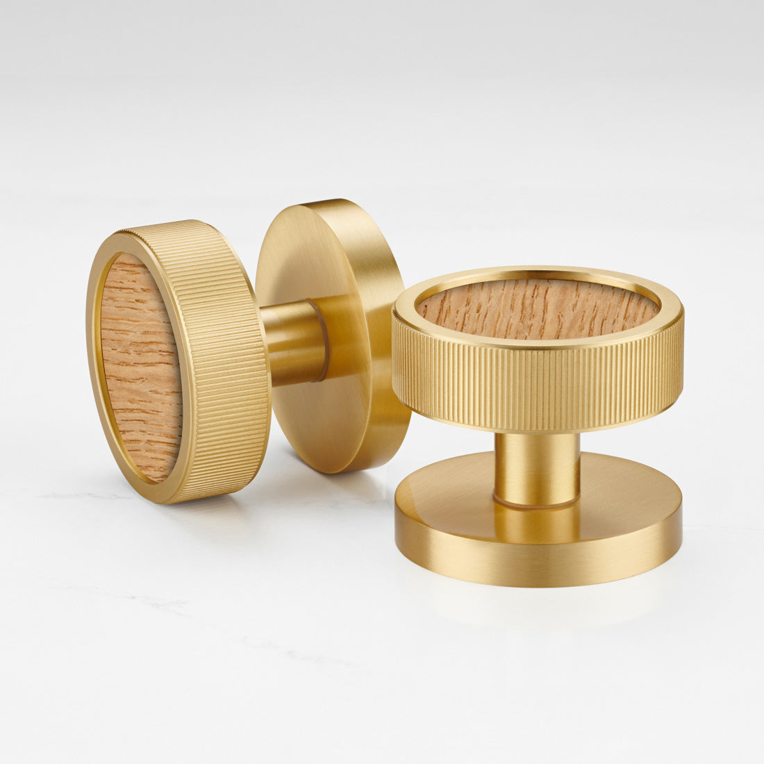 Brass & Wood Mortice Door Knobs in Gold
