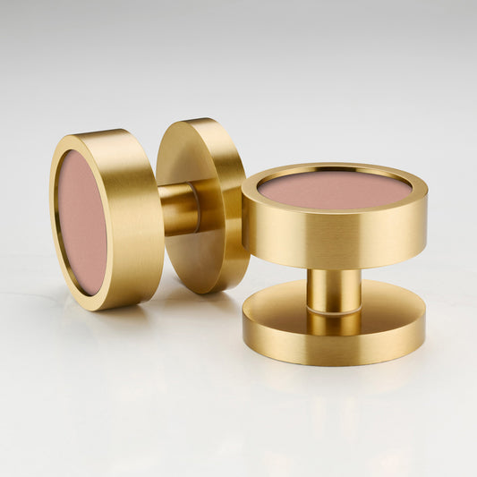 Brass & Leather Mortice Door Knobs in Gold