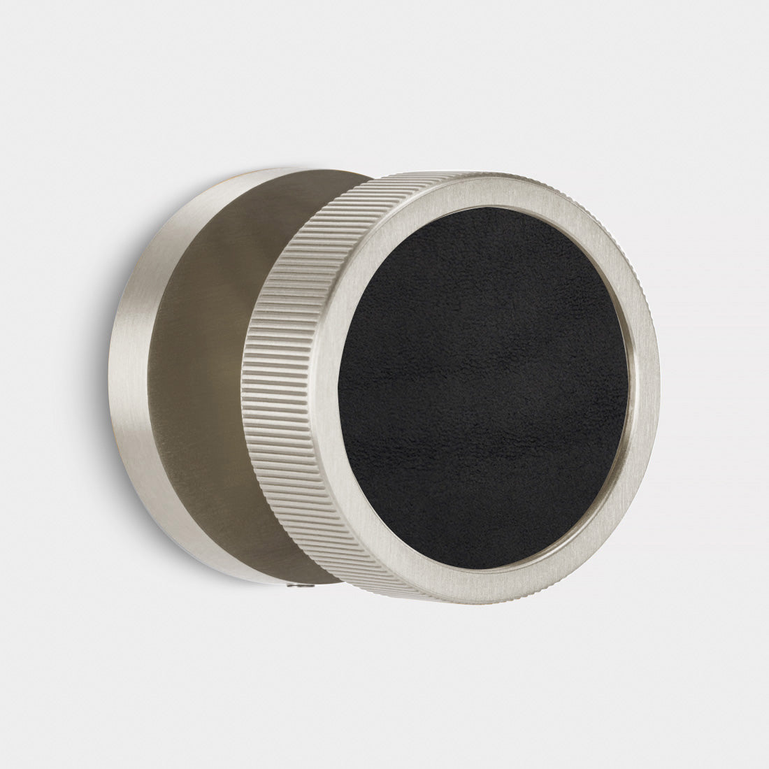 Brass & Leather Mortice Door Knobs in Silver
