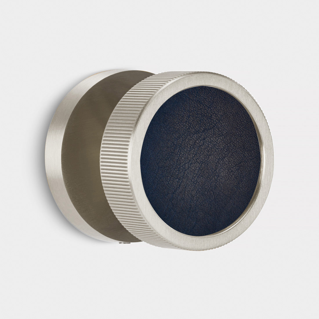 Brass & Leather Mortice Door Knobs in Silver