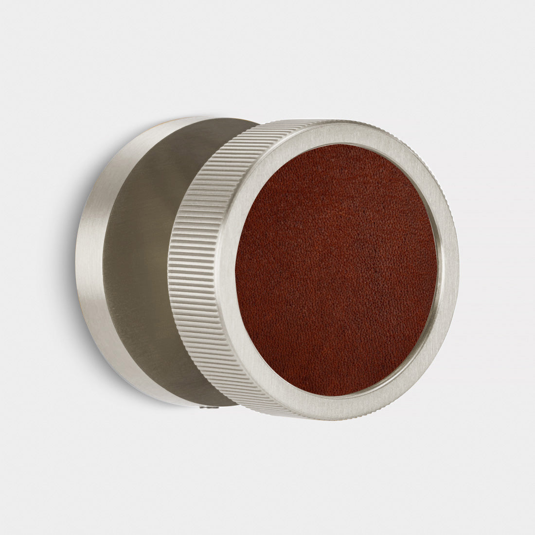 Brass & Leather Mortice Door Knobs in Silver