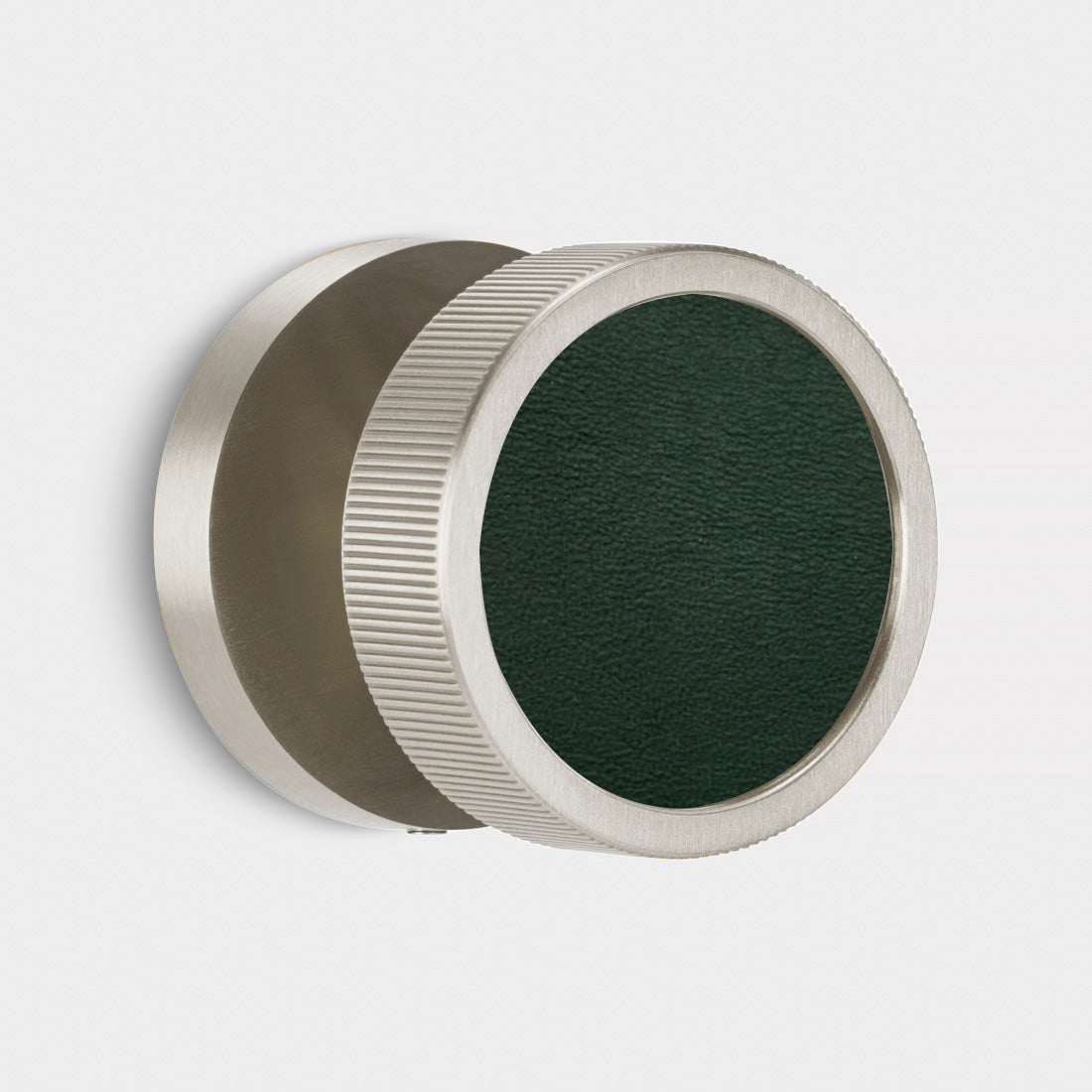 Brass & Leather Mortice Door Knobs in Silver