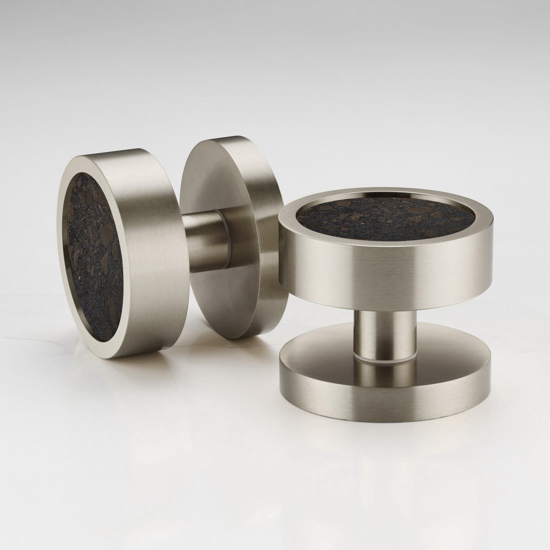 Brass & Terrazzo Mortice Door Knobs in Silver