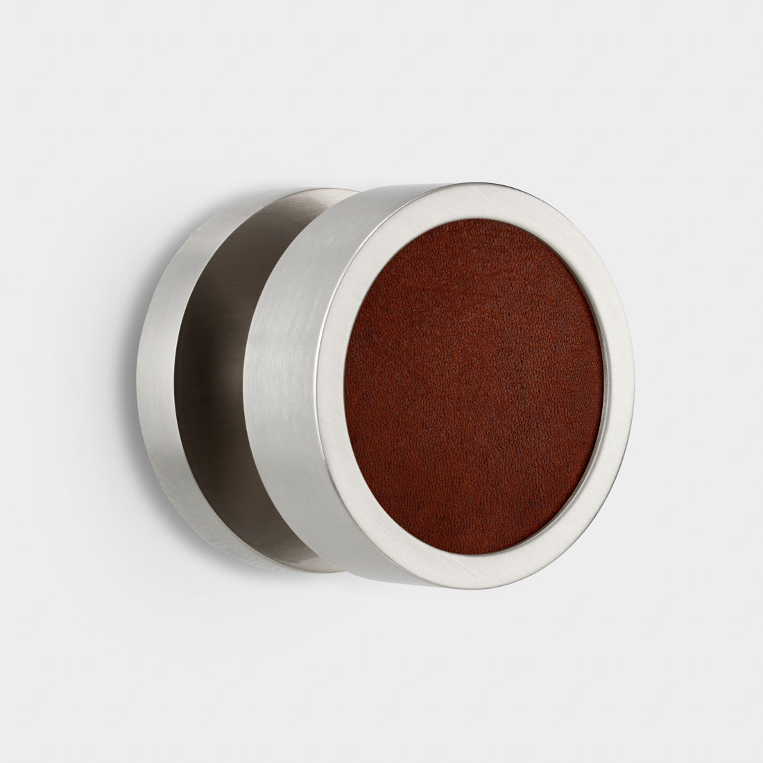 Brass & Leather Mortice Door Knobs in Silver