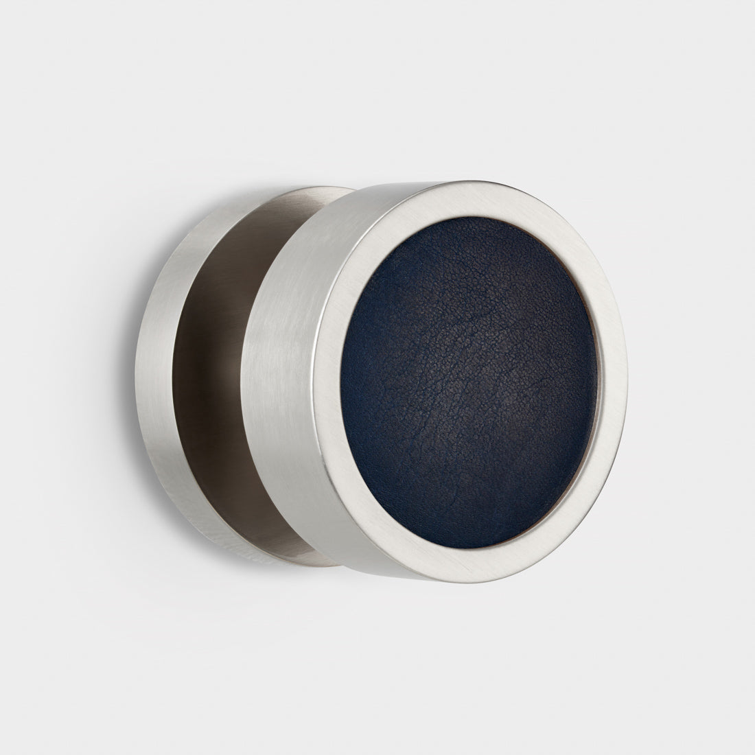 Brass & Leather Mortice Door Knobs in Silver
