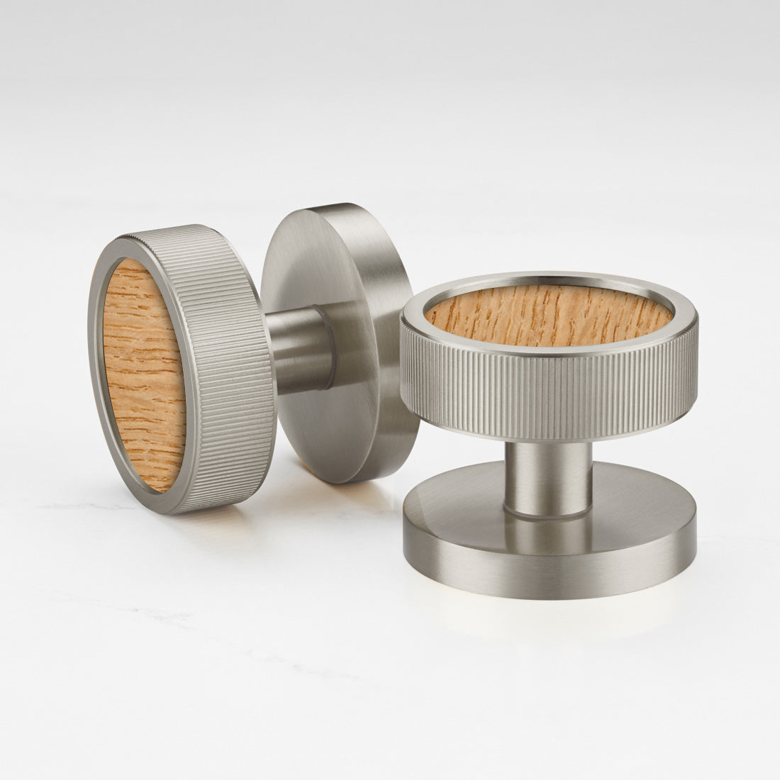 Brass & Wood Mortice Door Knobs in Silver