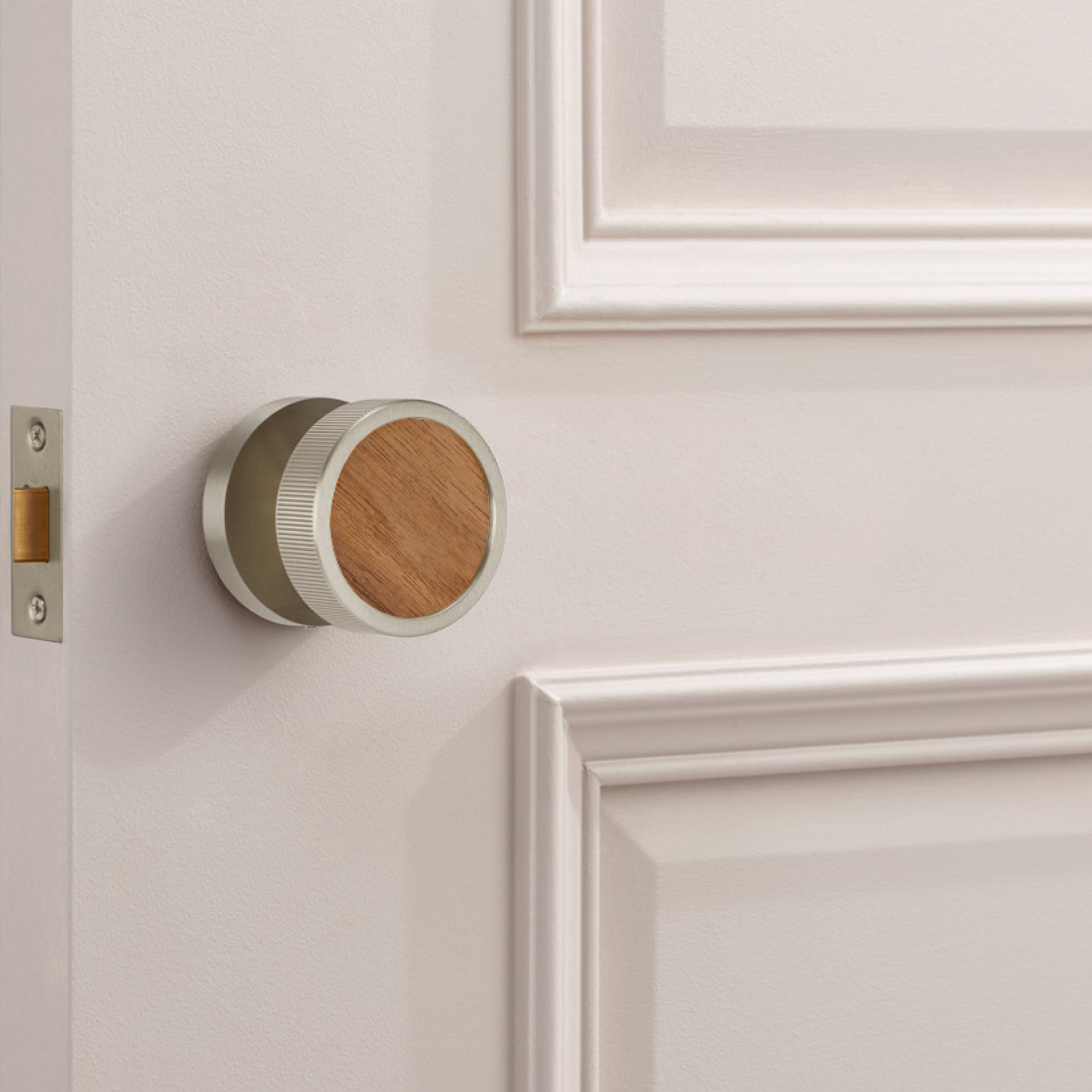 Brass & Wood Mortice Door Knobs in Silver