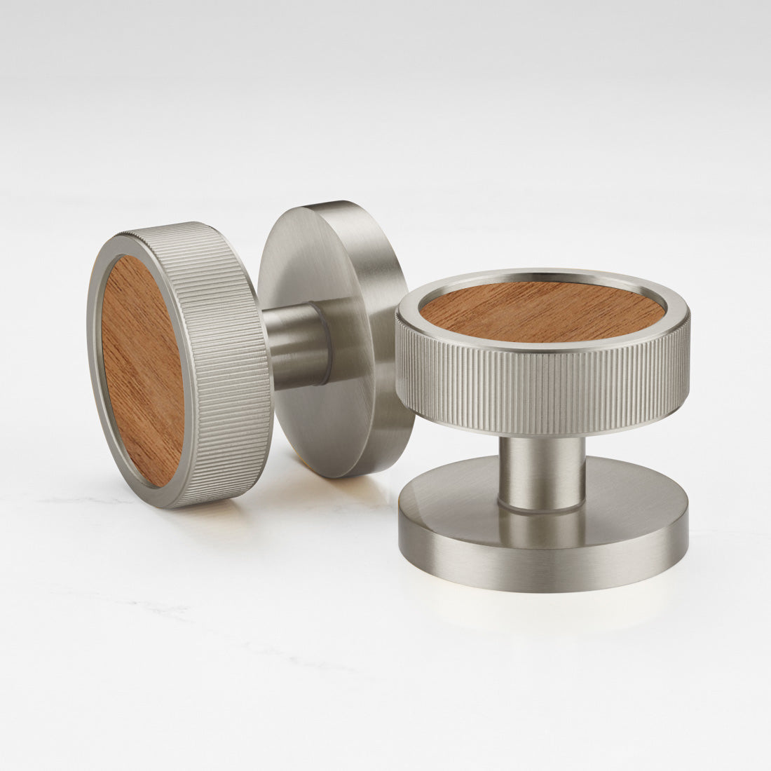 Brass & Wood Mortice Door Knobs in Silver