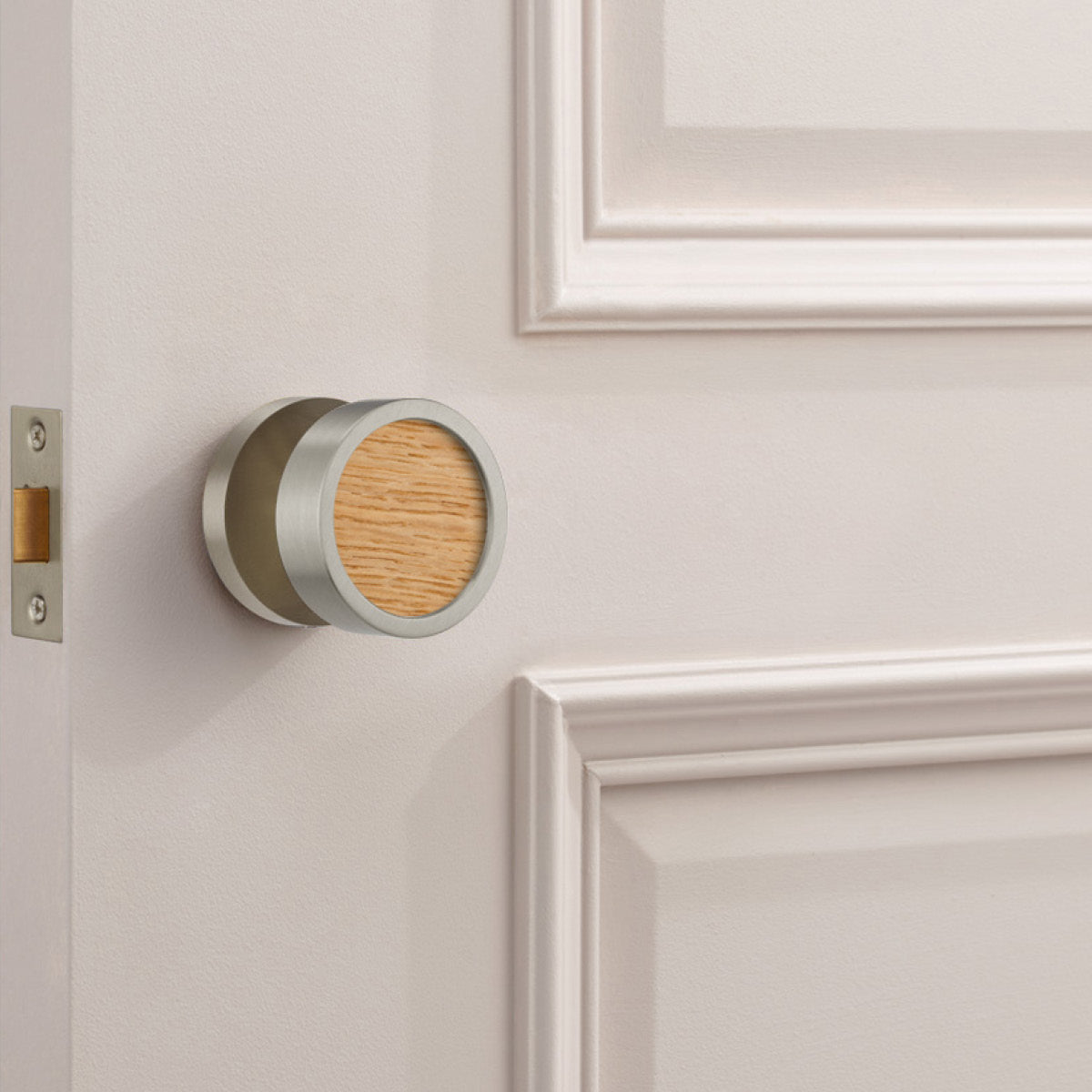 Brass & Wood Mortice Door Knobs in Silver