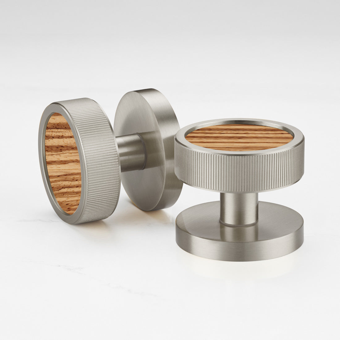 Brass & Wood Mortice Door Knobs in Silver