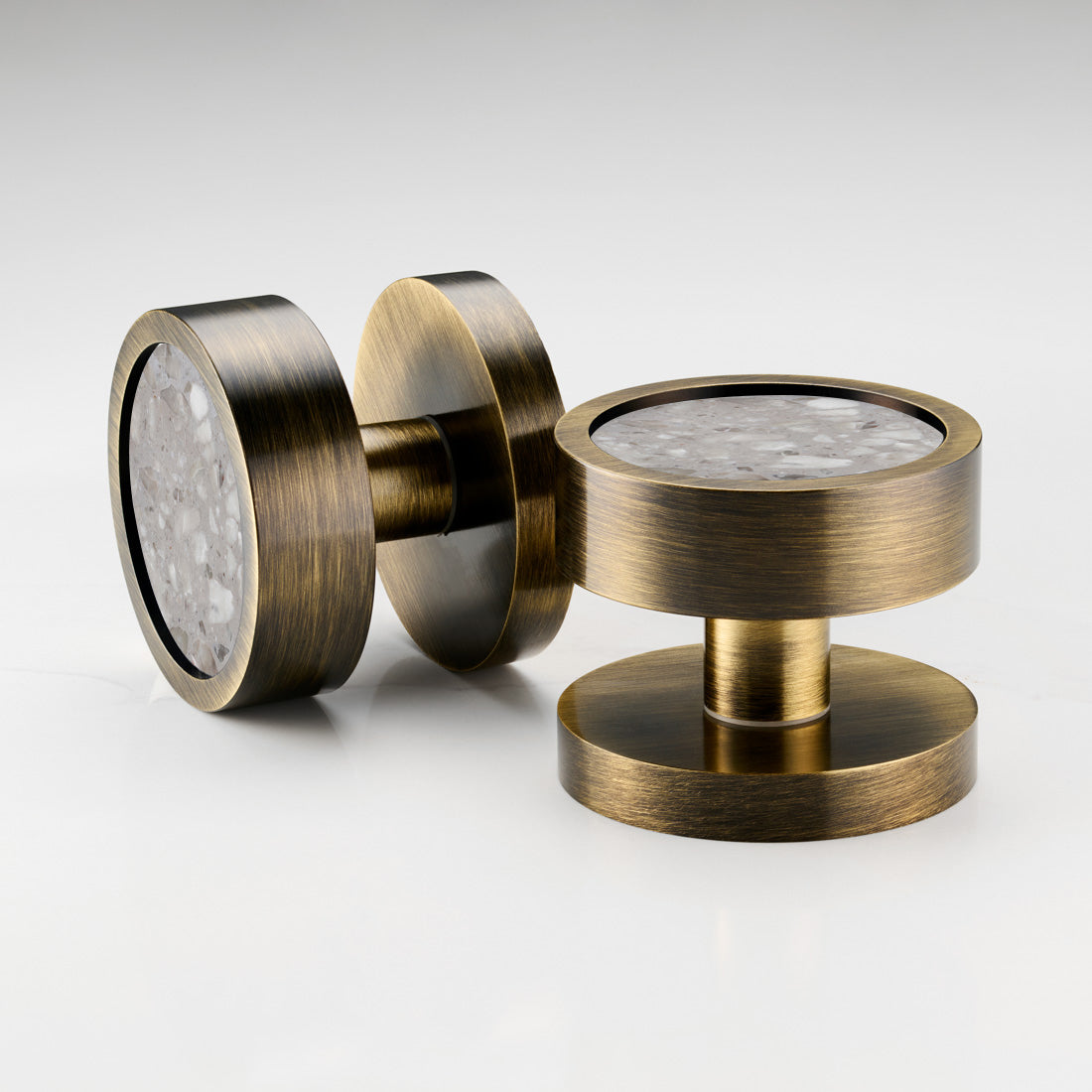 Brass & Terrazzo Mortice Door Knobs in Antique