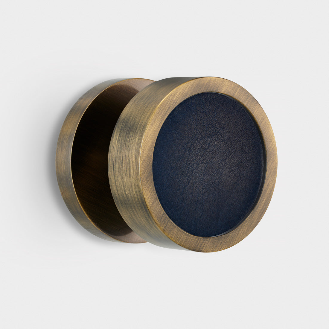 Brass & Leather Mortice Door Knobs in Antique