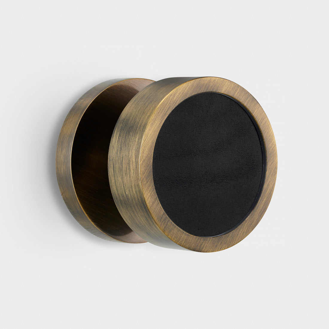 Brass & Leather Mortice Door Knobs in Antique