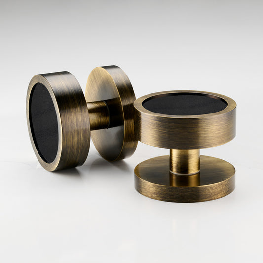 Brass & Leather Mortice Door Knobs in Antique – installed view