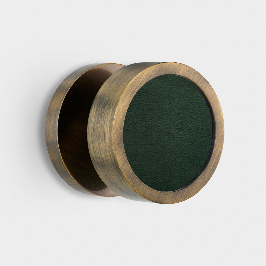 Brass & Leather Mortice Door Knobs in Antique
