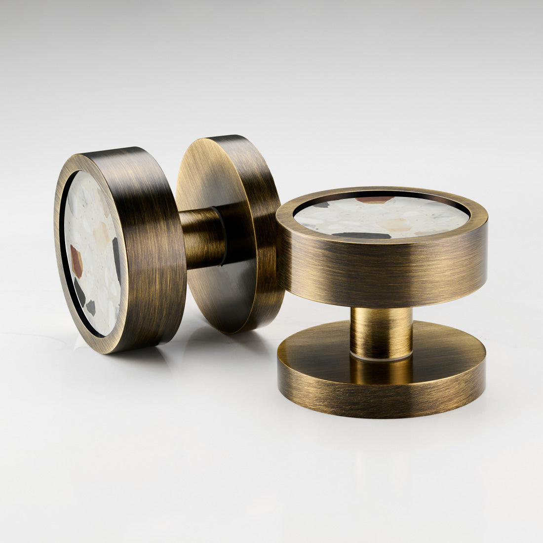 Brass & Terrazzo Mortice Door Knobs in Antique